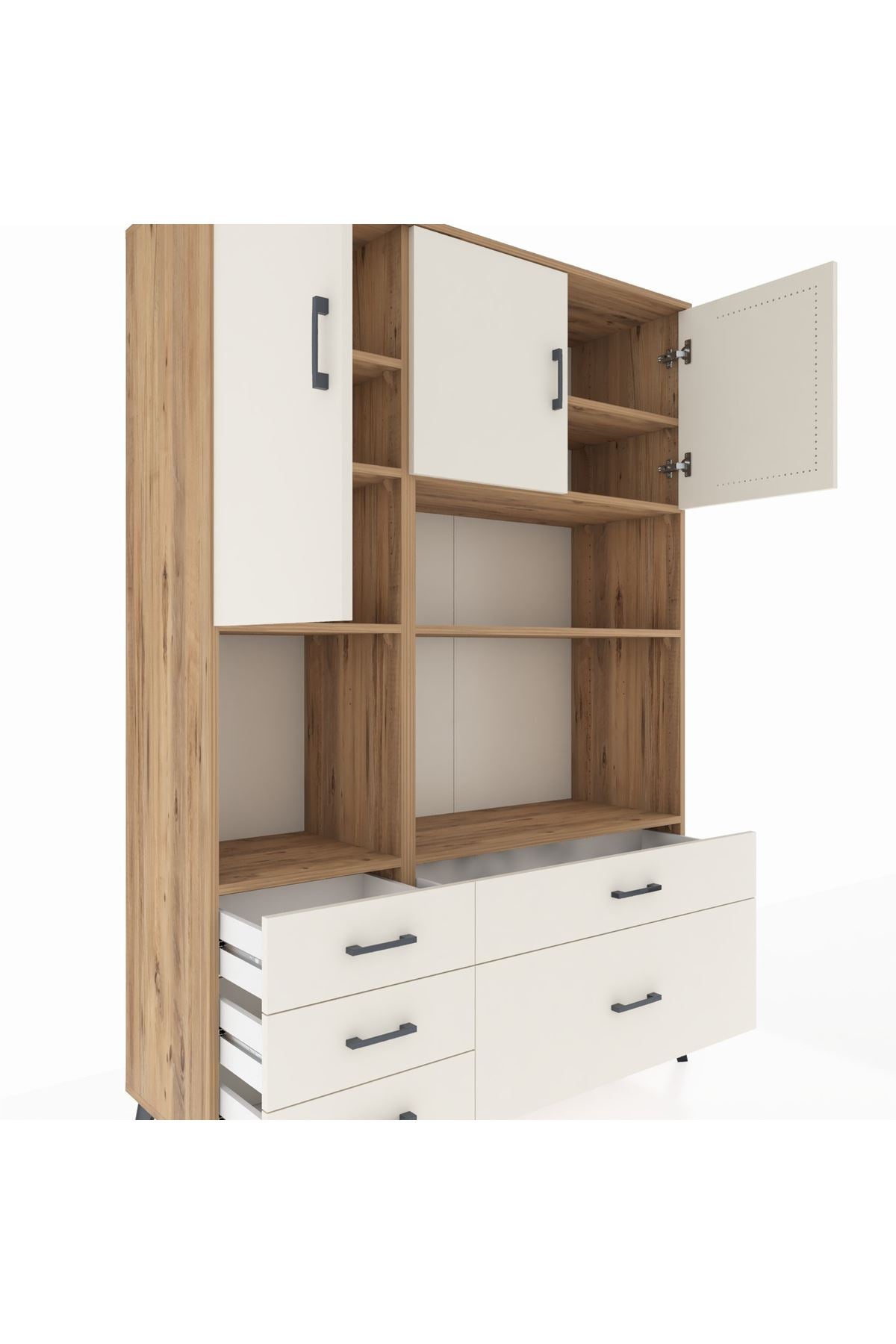 Hyperion Dolap 8 Raflı 5 Çekmeceli 3 Kapaklı 132x44x195 Çam-Aytaşı/Aytaşı