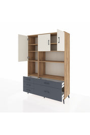 Hyperion Dolap 8 Raflı 5 Çekmeceli 3 Kapaklı 132x44x195 Çam-Aytaşı/Antrasit
