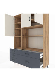 Hyperion Dolap 8 Raflı 5 Çekmeceli 3 Kapaklı 132x44x195 Çam-Aytaşı/Antrasit