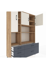 Hyperion Dolap 8 Raflı 5 Çekmeceli 3 Kapaklı 132x44x195 Çam-Aytaşı/Antrasit