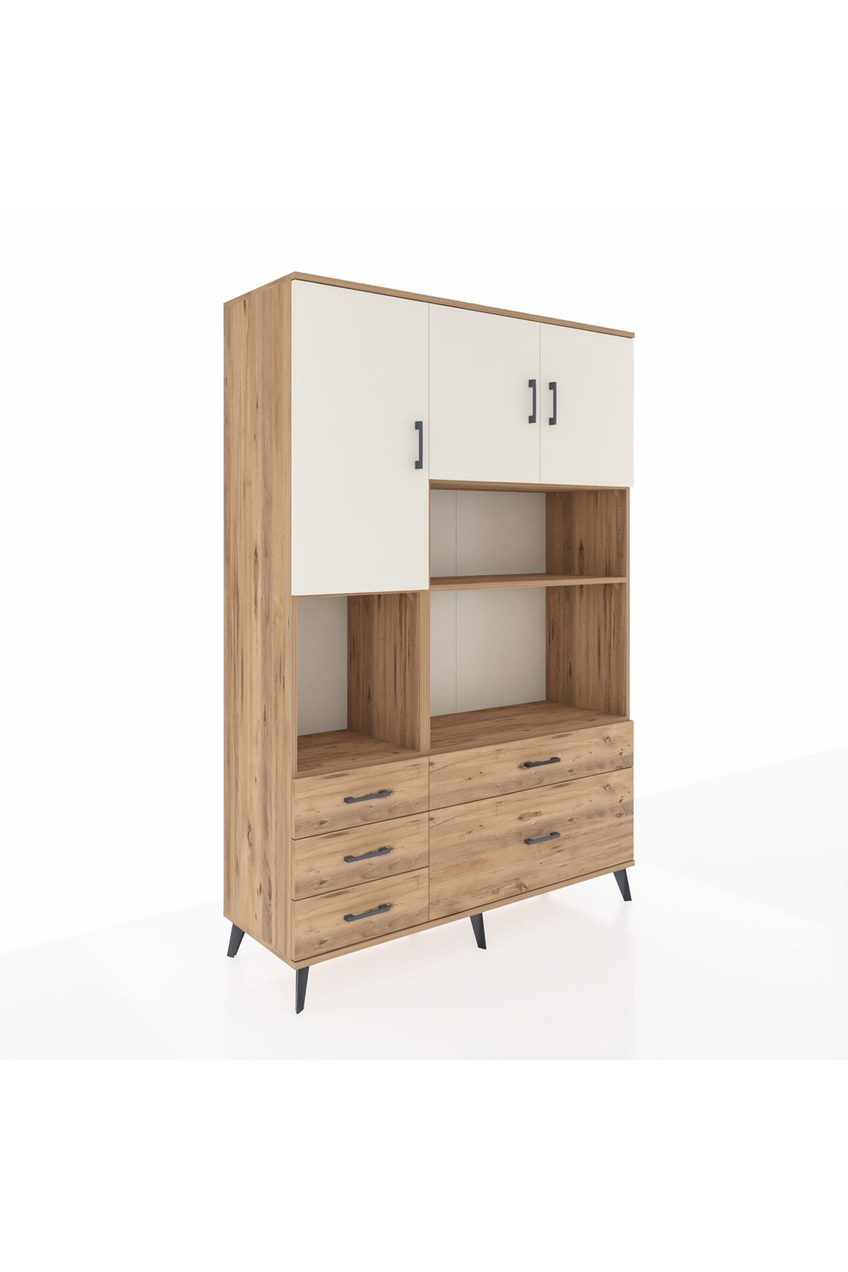 Hyperion Dolap 8 Raflı 5 Çekmeceli 3 Kapaklı 132x44x195 Çam-Aytaşı/Çam