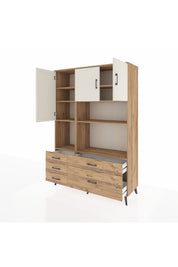 Hyperion Dolap 8 Raflı 5 Çekmeceli 3 Kapaklı 132x44x195 Çam-Aytaşı/Çam