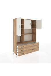 Hyperion Dolap 8 Raflı 5 Çekmeceli 3 Kapaklı 132x44x195 Çam-Aytaşı/Çam