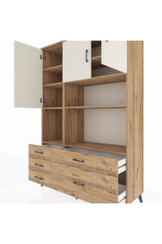 Hyperion Dolap 8 Raflı 5 Çekmeceli 3 Kapaklı 132x44x195 Çam-Aytaşı/Çam
