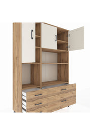 Hyperion Dolap 8 Raflı 5 Çekmeceli 3 Kapaklı 132x44x195 Çam-Aytaşı/Çam