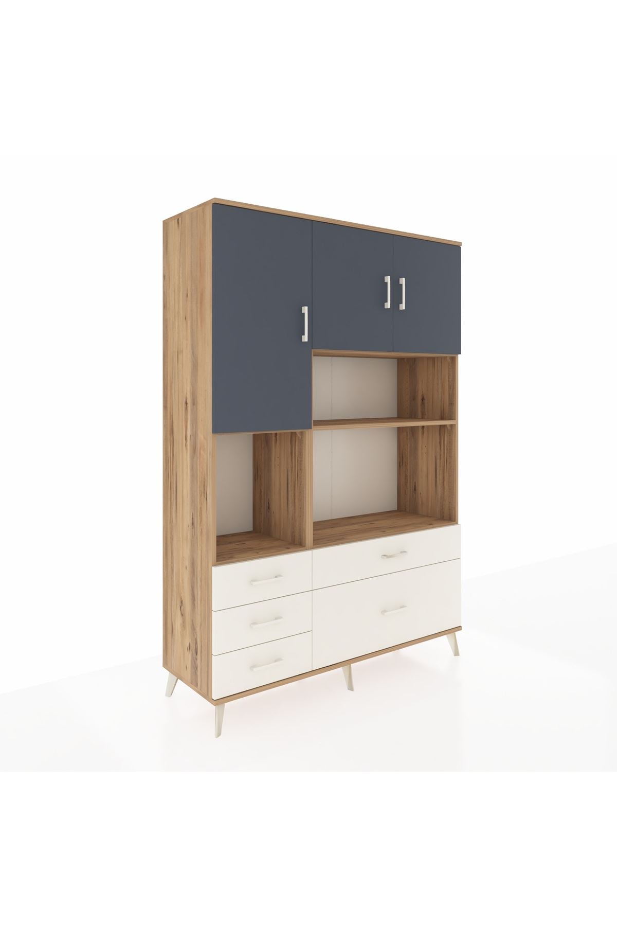 Hyperion Dolap 8 Raflı 5 Çekmeceli 3 Kapaklı 132x44x195 Çam-Antrasit/Aytaşı