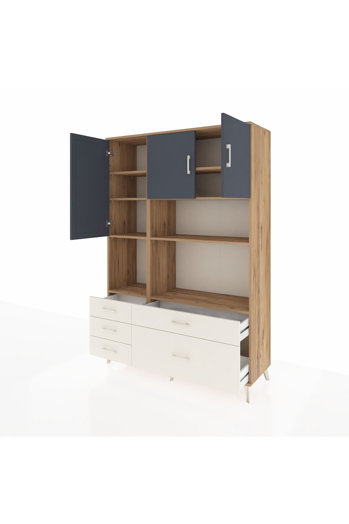 Hyperion Dolap 8 Raflı 5 Çekmeceli 3 Kapaklı 132x44x195 Çam-Antrasit/Aytaşı