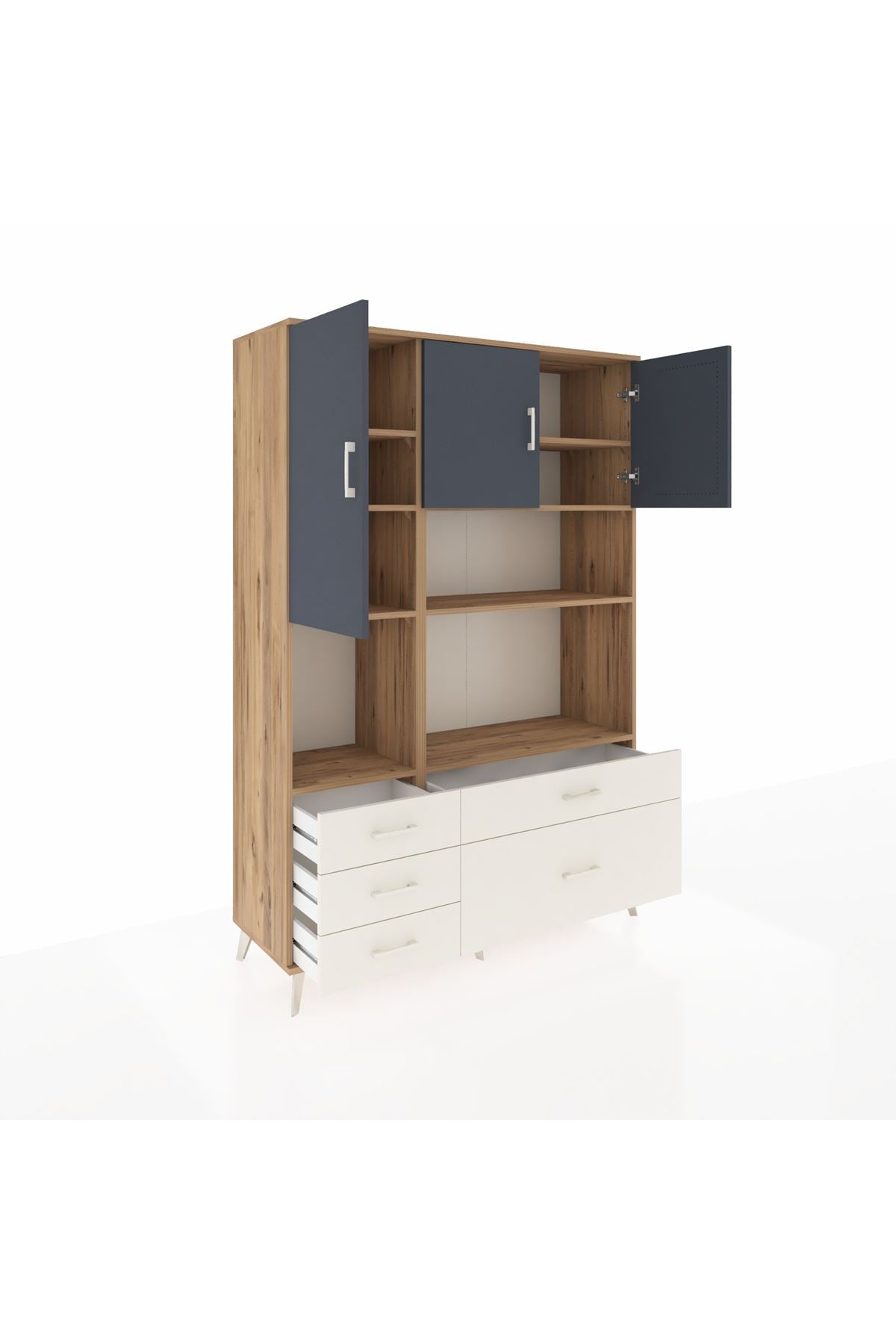 Hyperion Dolap 8 Raflı 5 Çekmeceli 3 Kapaklı 132x44x195 Çam-Antrasit/Aytaşı