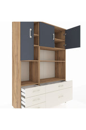 Hyperion Dolap 8 Raflı 5 Çekmeceli 3 Kapaklı 132x44x195 Çam-Antrasit/Aytaşı