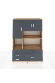 Hyperion Dolap 8 Raflı 5 Çekmeceli 3 Kapaklı 132x44x195 Çam-Antrasit/Antrasit