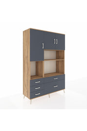 Hyperion Dolap 8 Raflı 5 Çekmeceli 3 Kapaklı 132x44x195 Çam-Antrasit/Antrasit