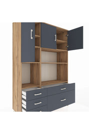 Hyperion Dolap 8 Raflı 5 Çekmeceli 3 Kapaklı 132x44x195 Çam-Antrasit/Antrasit