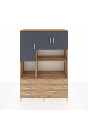 Hyperion Dolap 8 Raflı 5 Çekmeceli 3 Kapaklı 132x44x195 Çam-Antrasit/Çam