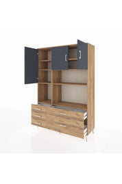 Hyperion Dolap 8 Raflı 5 Çekmeceli 3 Kapaklı 132x44x195 Çam-Antrasit/Çam