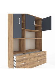 Hyperion Dolap 8 Raflı 5 Çekmeceli 3 Kapaklı 132x44x195 Çam-Antrasit/Çam
