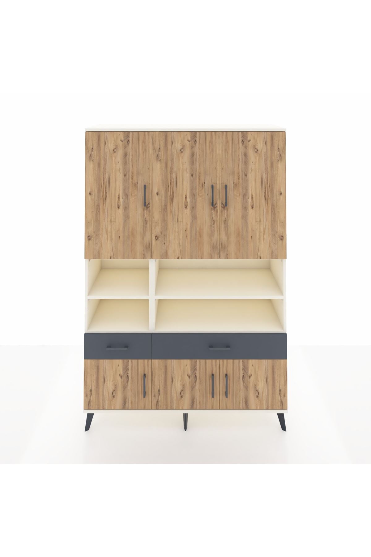 Hyperion Dolap 8 Raflı 2 Çekmeceli 6 Kapaklı 132x44x195 Aytaşı-Çam/Antrasit