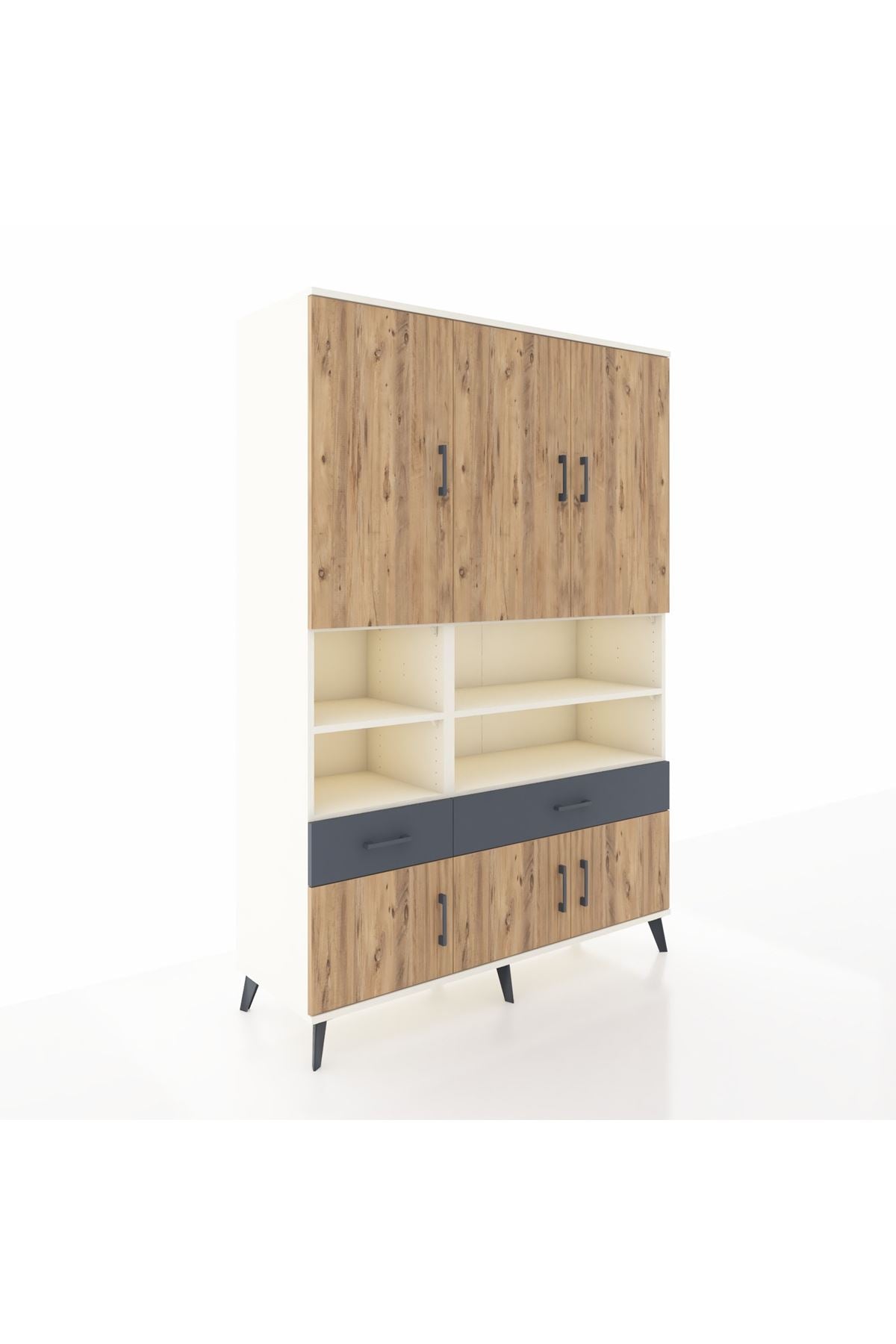 Hyperion Dolap 8 Raflı 2 Çekmeceli 6 Kapaklı 132x44x195 Aytaşı-Çam/Antrasit