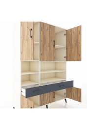 Hyperion Dolap 8 Raflı 2 Çekmeceli 6 Kapaklı 132x44x195 Aytaşı-Çam/Antrasit