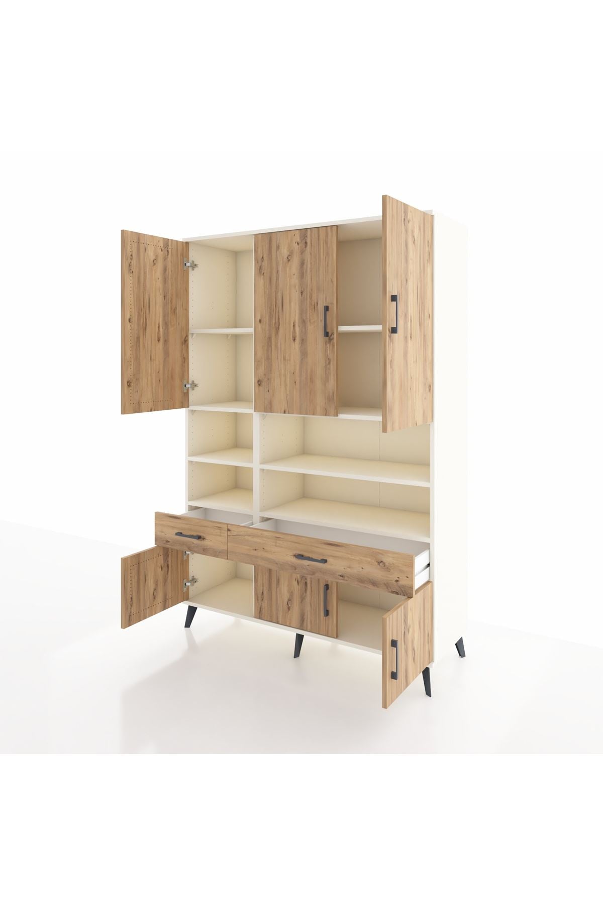 Hyperion Dolap 8 Raflı 2 Çekmeceli 6 Kapaklı 132x44x195 Aytaşı-Çam/Çam