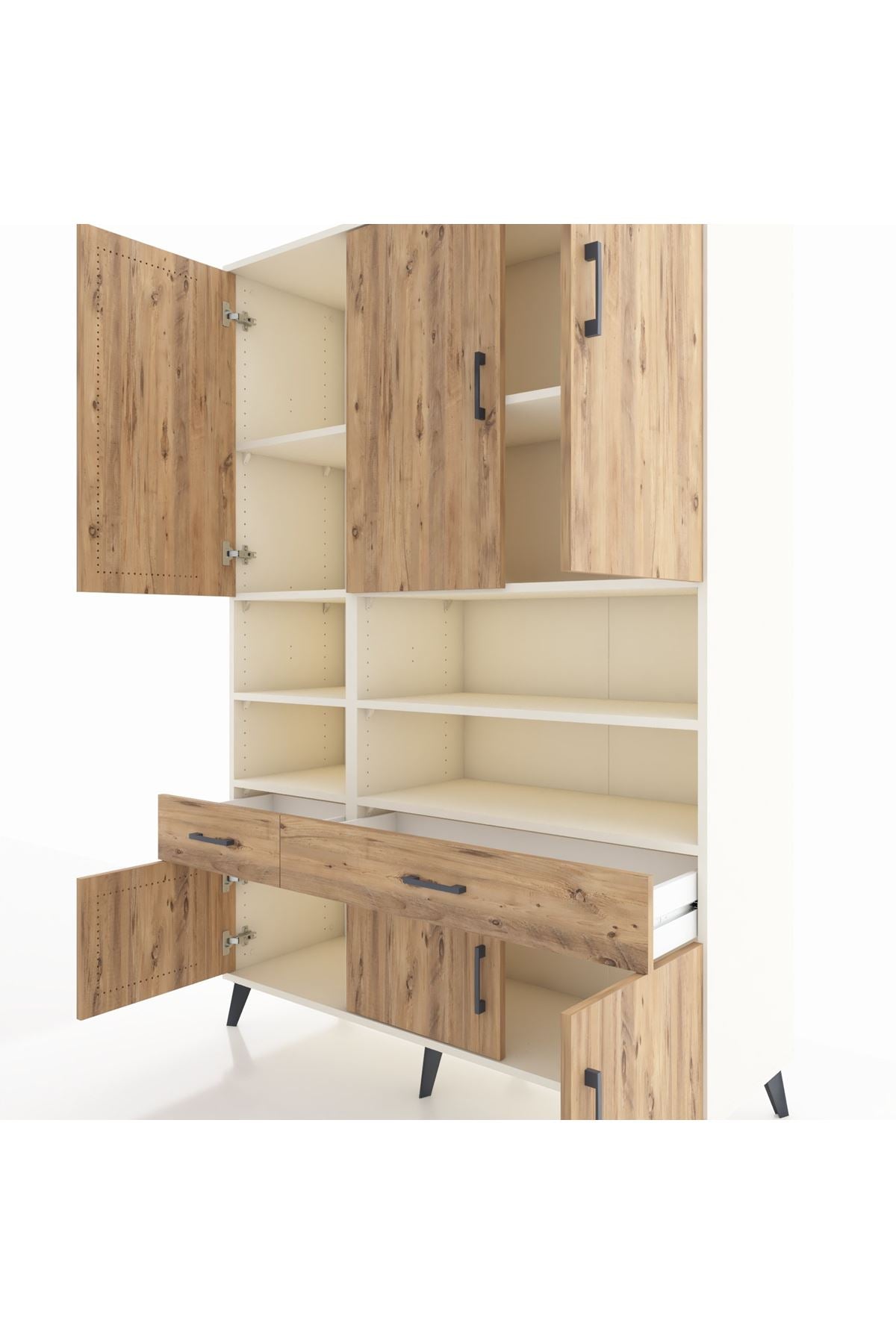 Hyperion Dolap 8 Raflı 2 Çekmeceli 6 Kapaklı 132x44x195 Aytaşı-Çam/Çam