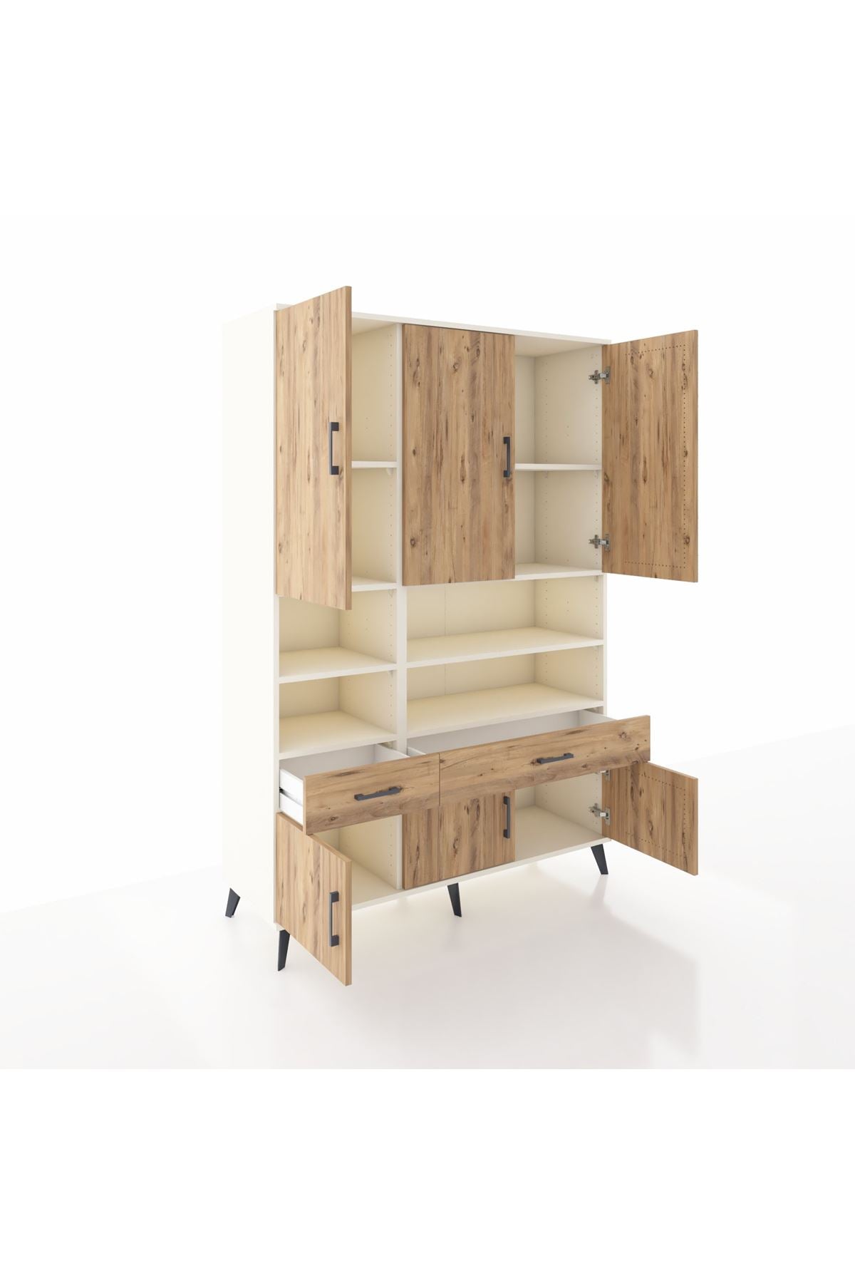 Hyperion Dolap 8 Raflı 2 Çekmeceli 6 Kapaklı 132x44x195 Aytaşı-Çam/Çam