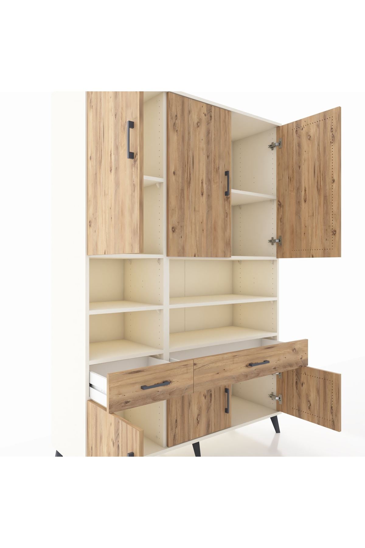 Hyperion Dolap 8 Raflı 2 Çekmeceli 6 Kapaklı 132x44x195 Aytaşı-Çam/Çam