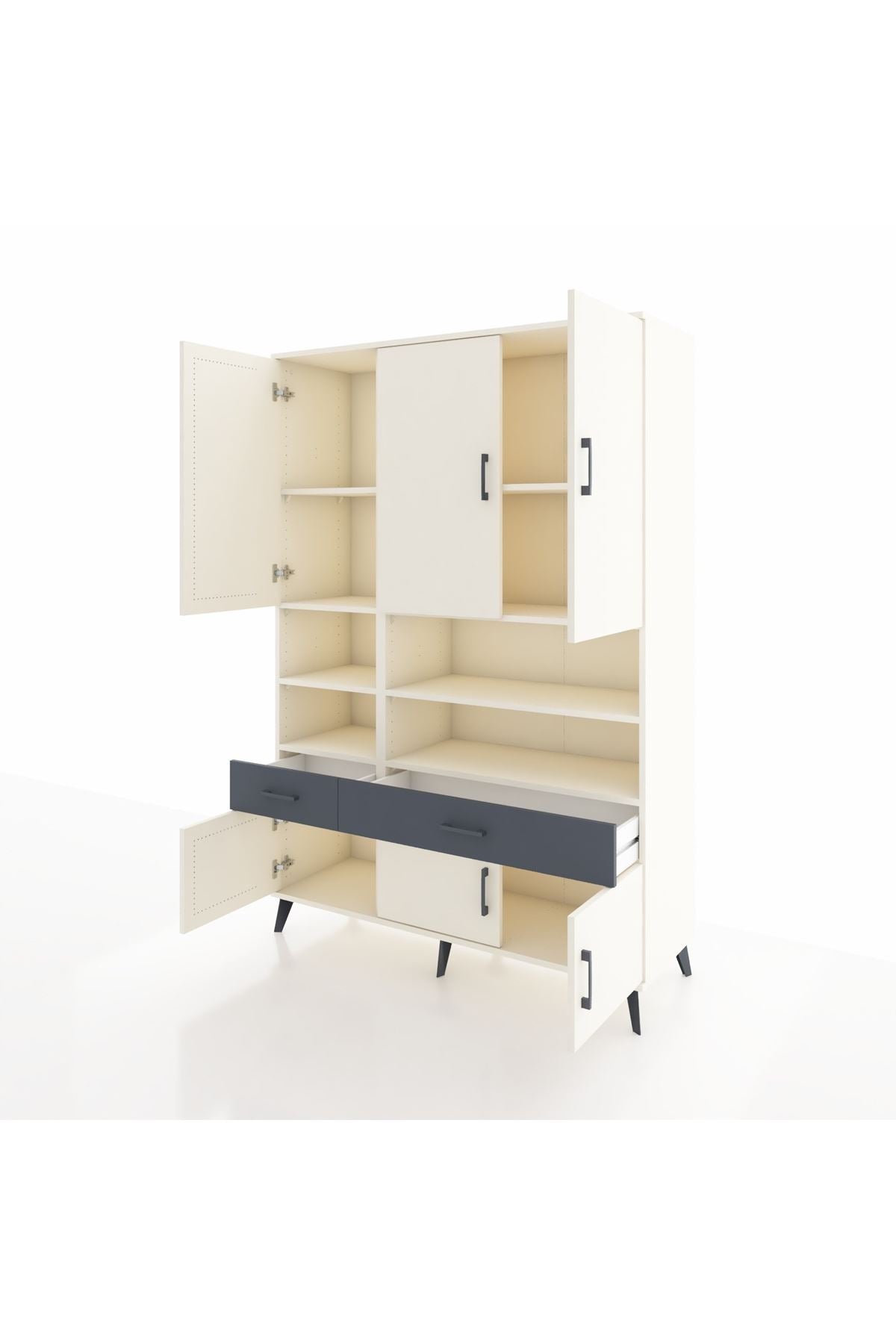 Hyperion Dolap 8 Raflı 2 Çekmeceli 6 Kapaklı 132x44x195 Aytaşı-Aytaşı/Antrasit