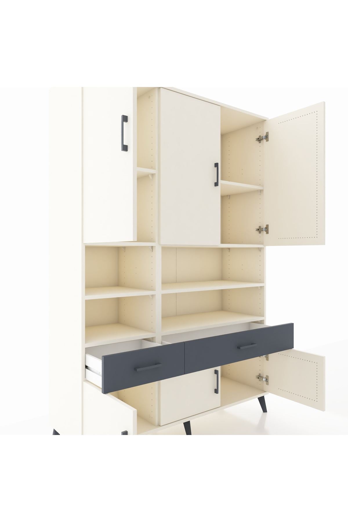 Hyperion Dolap 8 Raflı 2 Çekmeceli 6 Kapaklı 132x44x195 Aytaşı-Aytaşı/Antrasit