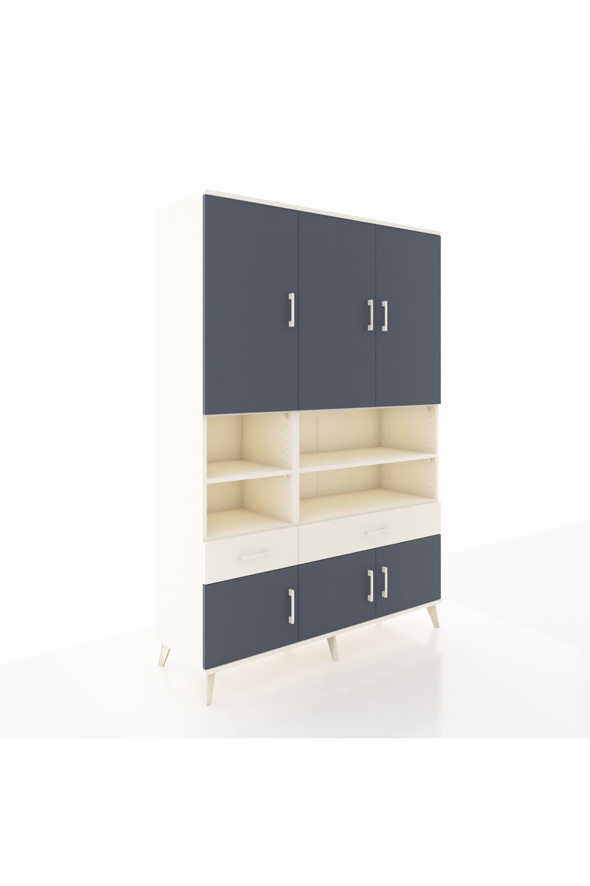 Hyperion Dolap 8 Raflı 2 Çekmeceli 6 Kapaklı 132x44x195 Aytaşı-Antrasit/Aytaşı