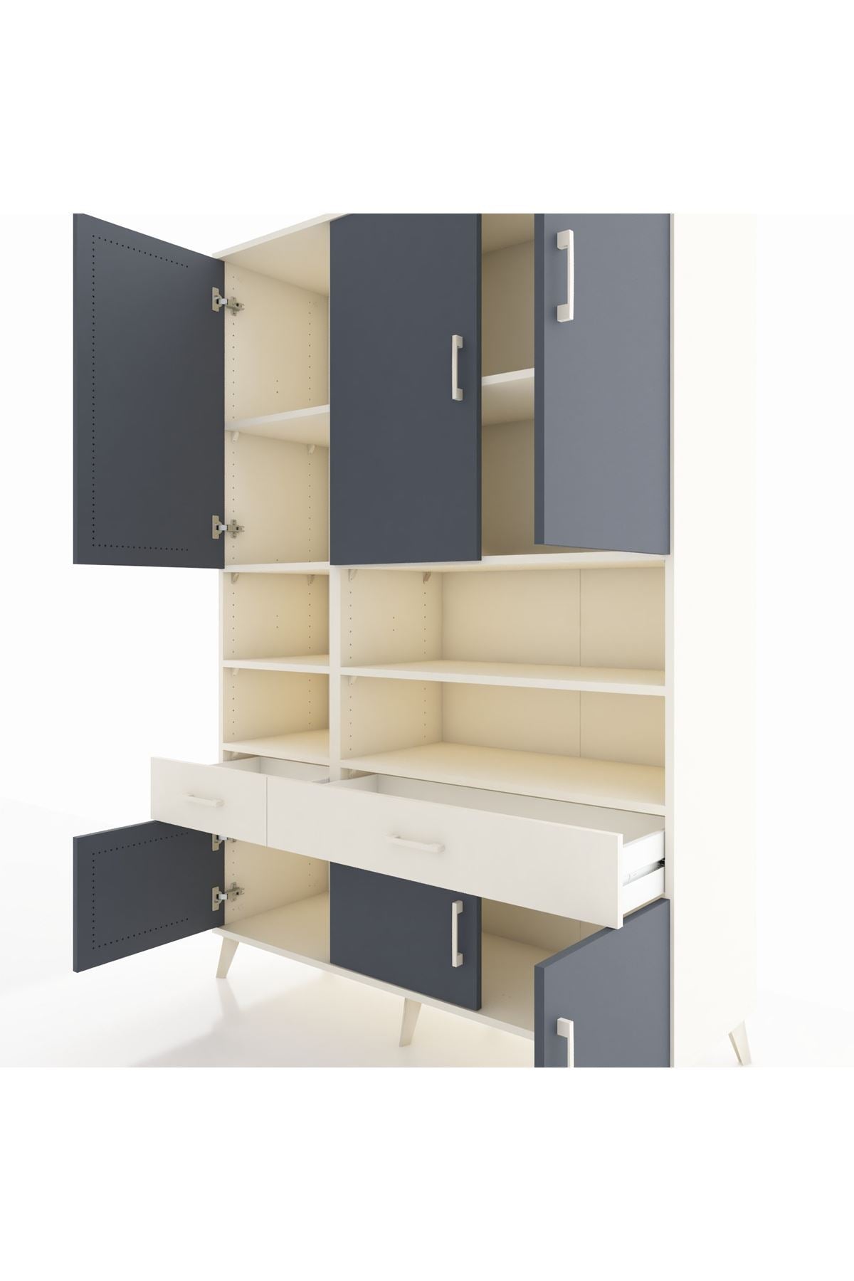 Hyperion Dolap 8 Raflı 2 Çekmeceli 6 Kapaklı 132x44x195 Aytaşı-Antrasit/Aytaşı