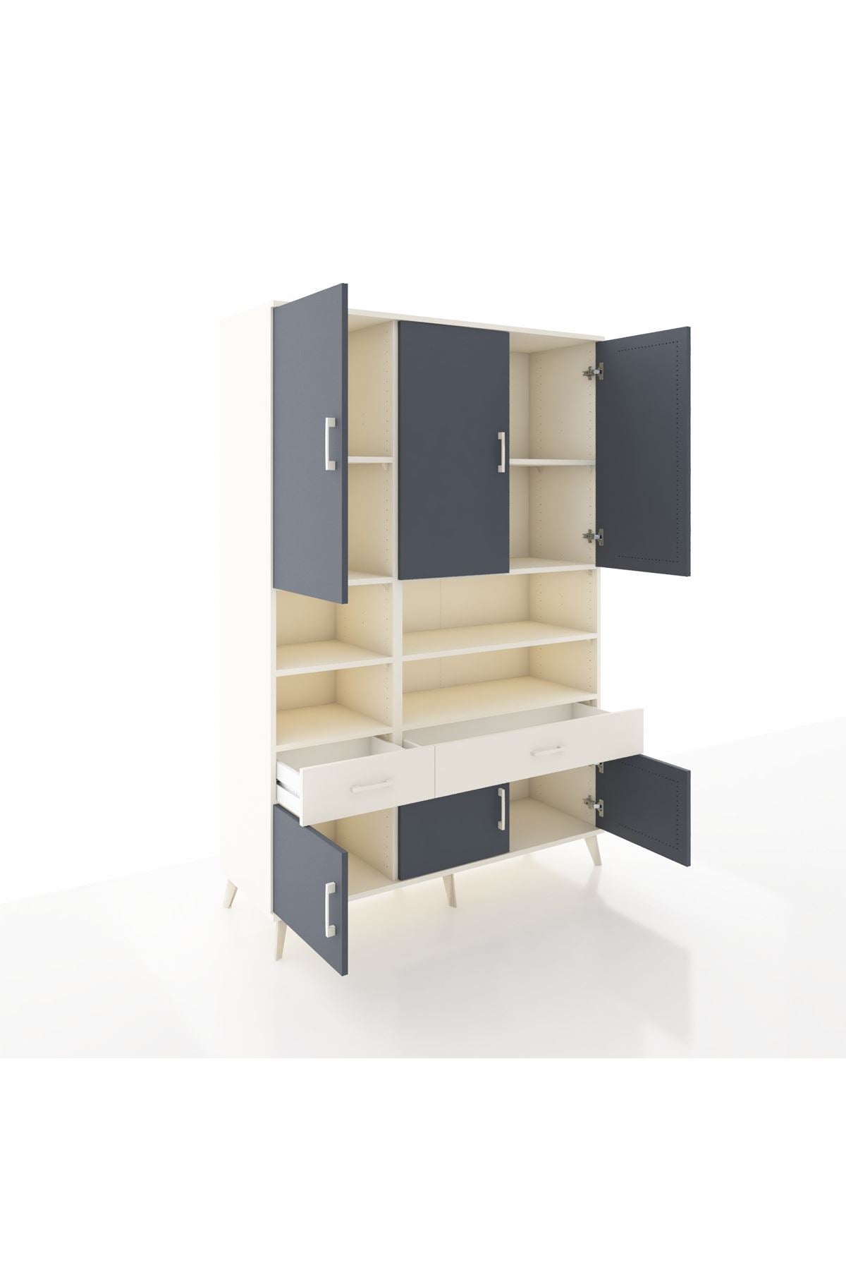 Hyperion Dolap 8 Raflı 2 Çekmeceli 6 Kapaklı 132x44x195 Aytaşı-Antrasit/Aytaşı