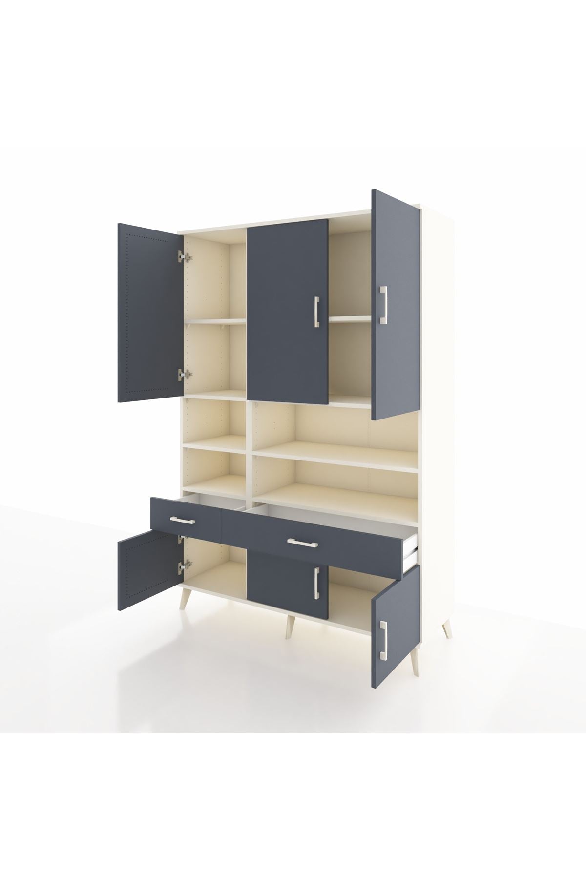 Hyperion Dolap 8 Raflı 2 Çekmeceli 6 Kapaklı 132x44x195 Aytaşı-Antrasit/Antrasit