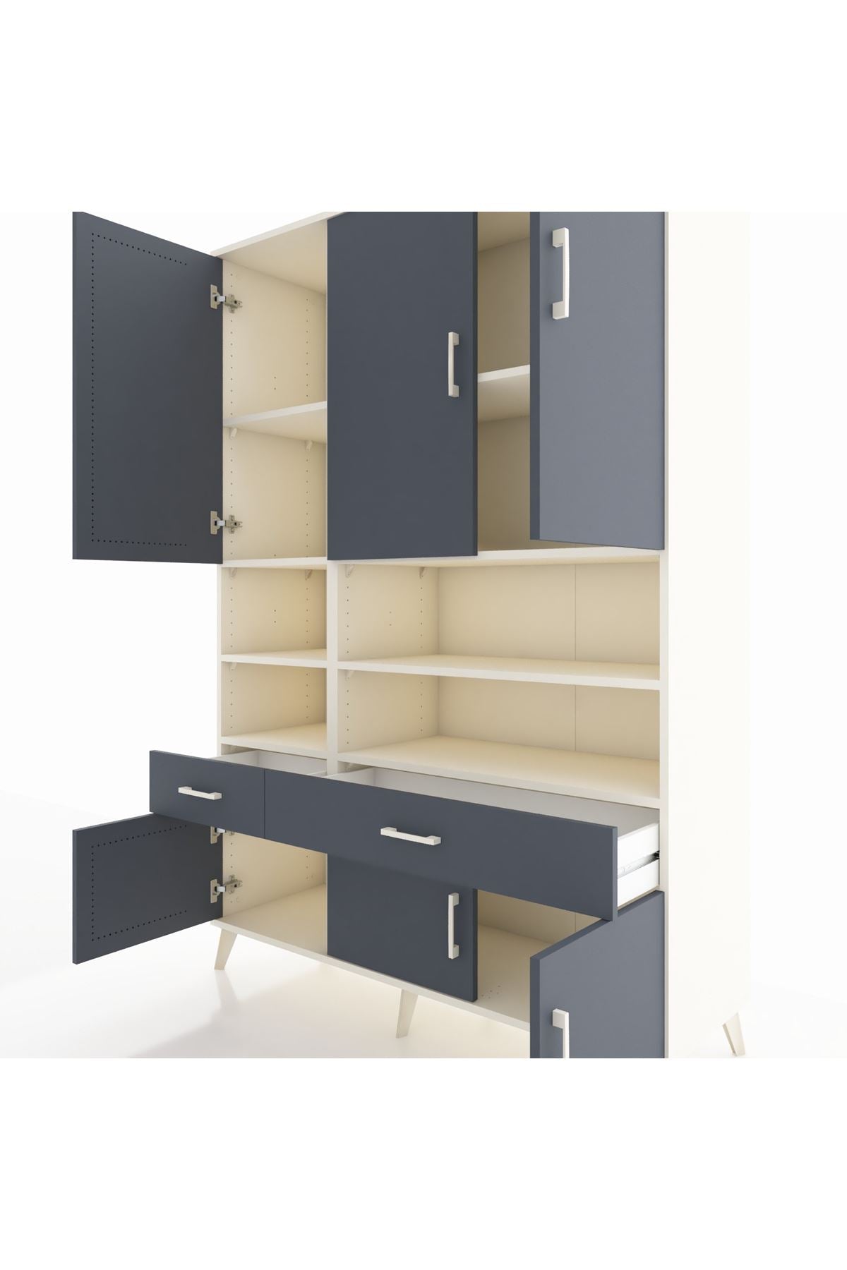 Hyperion Dolap 8 Raflı 2 Çekmeceli 6 Kapaklı 132x44x195 Aytaşı-Antrasit/Antrasit