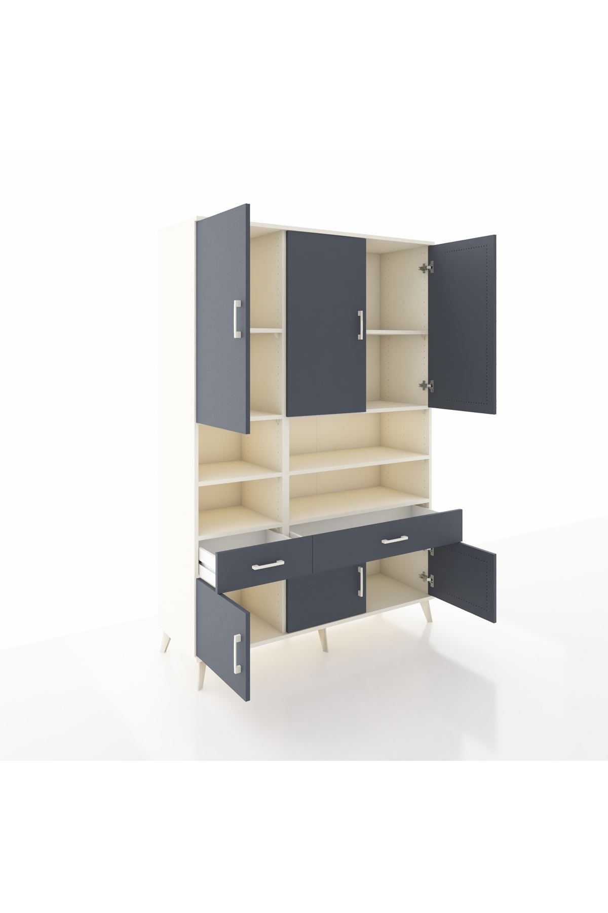 Hyperion Dolap 8 Raflı 2 Çekmeceli 6 Kapaklı 132x44x195 Aytaşı-Antrasit/Antrasit