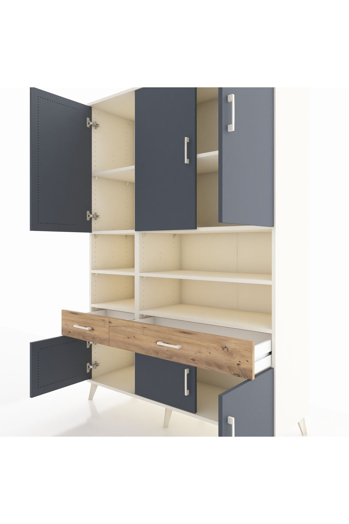 Hyperion Dolap 8 Raflı 2 Çekmeceli 6 Kapaklı 132x44x195 Aytaşı-Antrasit/Çam