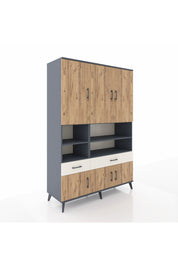 Hyperion Dolap 8 Raflı 2 Çekmeceli 6 Kapaklı 132x44x195 Antrasit-Çam/Aytaşı