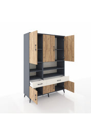 Hyperion Dolap 8 Raflı 2 Çekmeceli 6 Kapaklı 132x44x195 Antrasit-Çam/Aytaşı