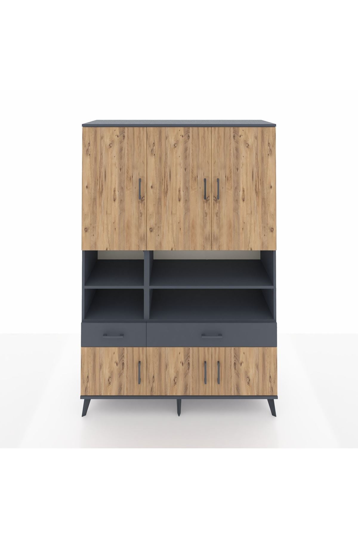 Hyperion Dolap 8 Raflı 2 Çekmeceli 6 Kapaklı 132x44x195 Antrasit-Çam/Antrasit