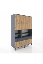 Hyperion Dolap 8 Raflı 2 Çekmeceli 6 Kapaklı 132x44x195 Antrasit-Çam/Antrasit