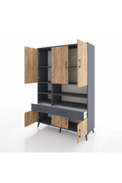 Hyperion Dolap 8 Raflı 2 Çekmeceli 6 Kapaklı 132x44x195 Antrasit-Çam/Antrasit