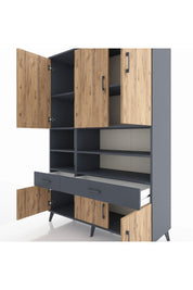 Hyperion Dolap 8 Raflı 2 Çekmeceli 6 Kapaklı 132x44x195 Antrasit-Çam/Antrasit