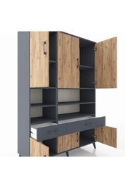 Hyperion Dolap 8 Raflı 2 Çekmeceli 6 Kapaklı 132x44x195 Antrasit-Çam/Antrasit