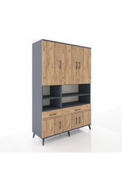 Hyperion Dolap 8 Raflı 2 Çekmeceli 6 Kapaklı 132x44x195 Antrasit-Çam/Çam