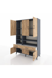 Hyperion Dolap 8 Raflı 2 Çekmeceli 6 Kapaklı 132x44x195 Antrasit-Çam/Çam