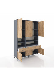 Hyperion Dolap 8 Raflı 2 Çekmeceli 6 Kapaklı 132x44x195 Antrasit-Çam/Çam
