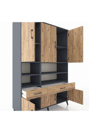Hyperion Dolap 8 Raflı 2 Çekmeceli 6 Kapaklı 132x44x195 Antrasit-Çam/Çam