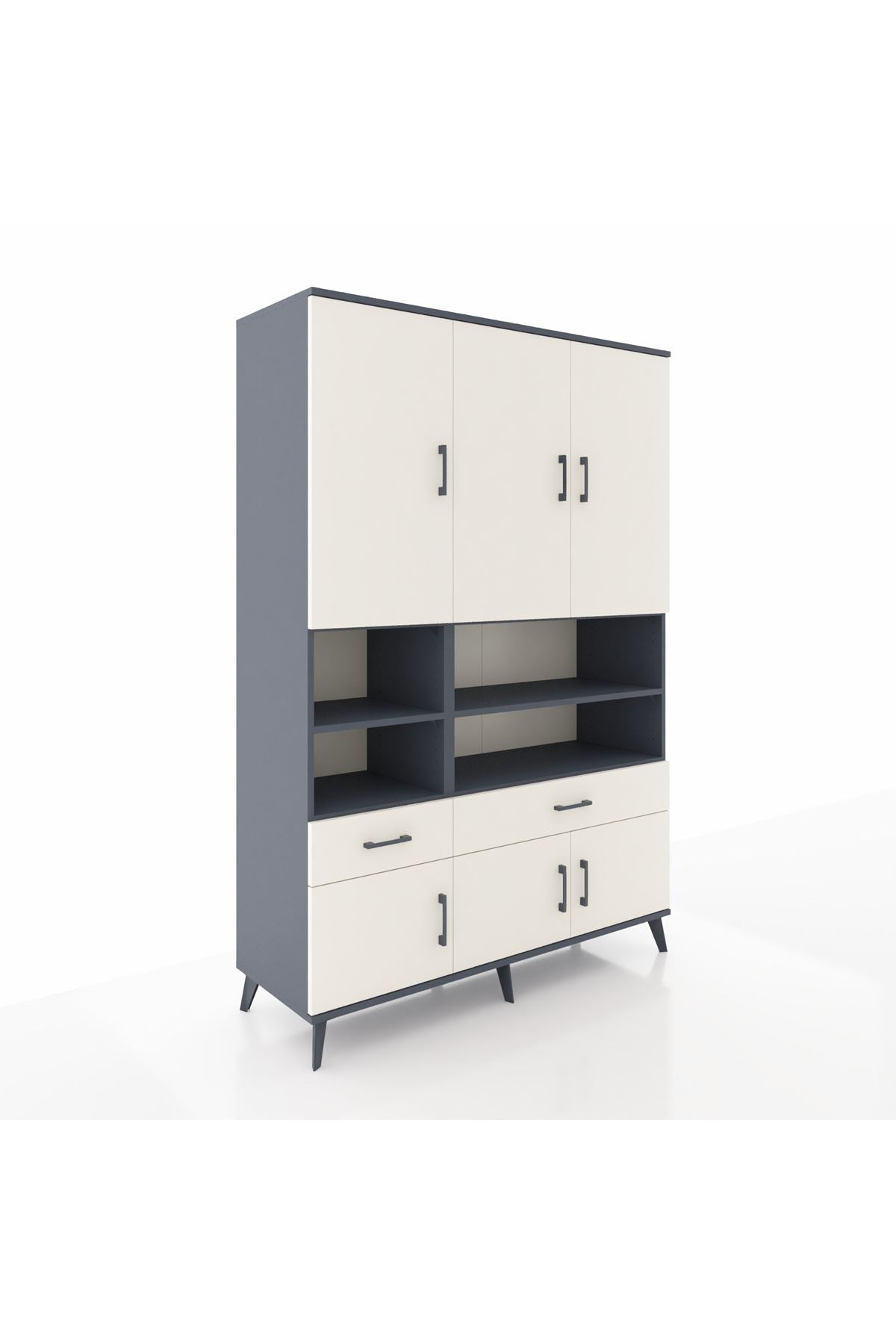 Hyperion Dolap 8 Raflı 2 Çekmeceli 6 Kapaklı 132x44x195 Antrasit-Aytaşı/Aytaşı