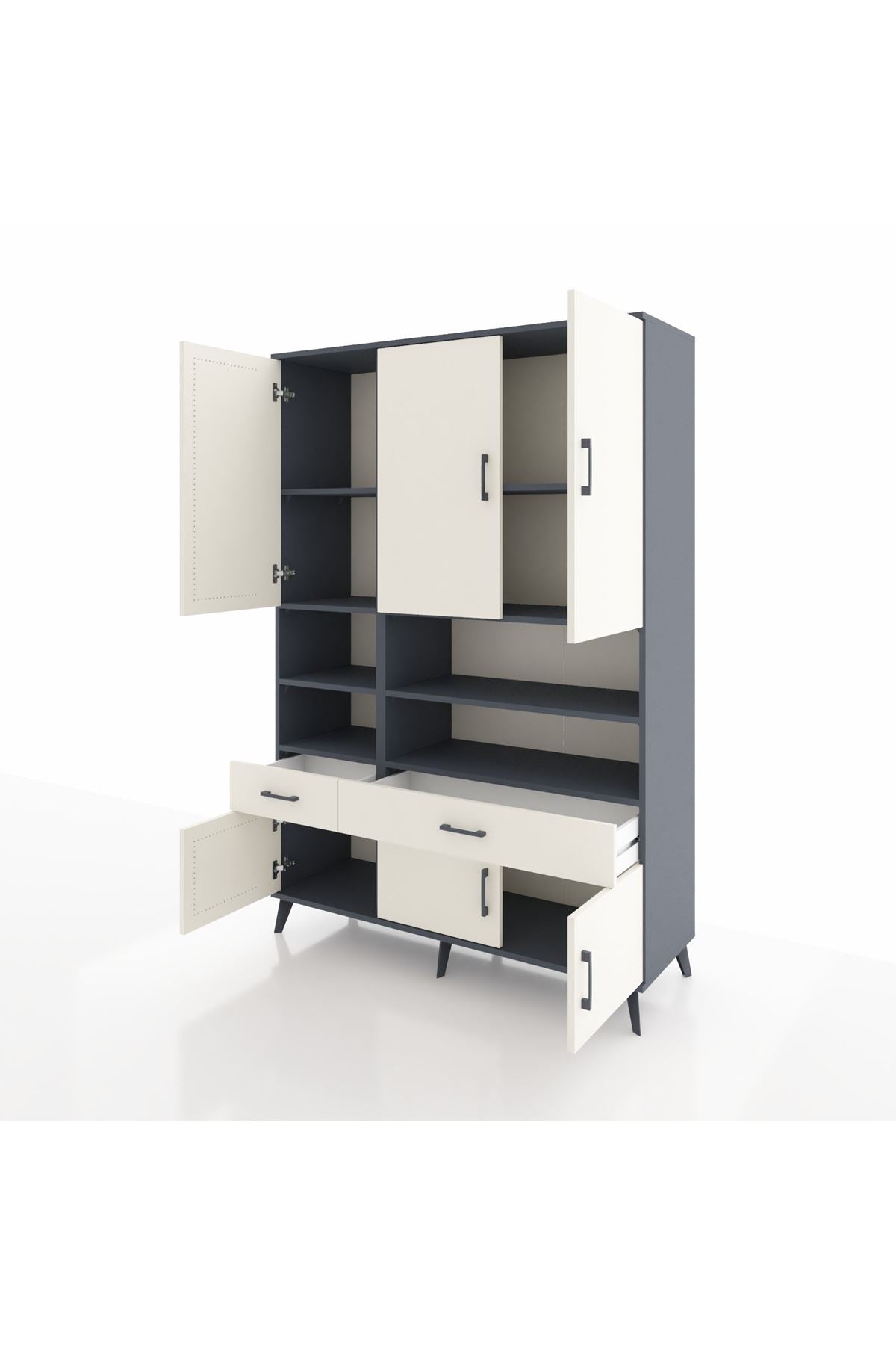 Hyperion Dolap 8 Raflı 2 Çekmeceli 6 Kapaklı 132x44x195 Antrasit-Aytaşı/Aytaşı