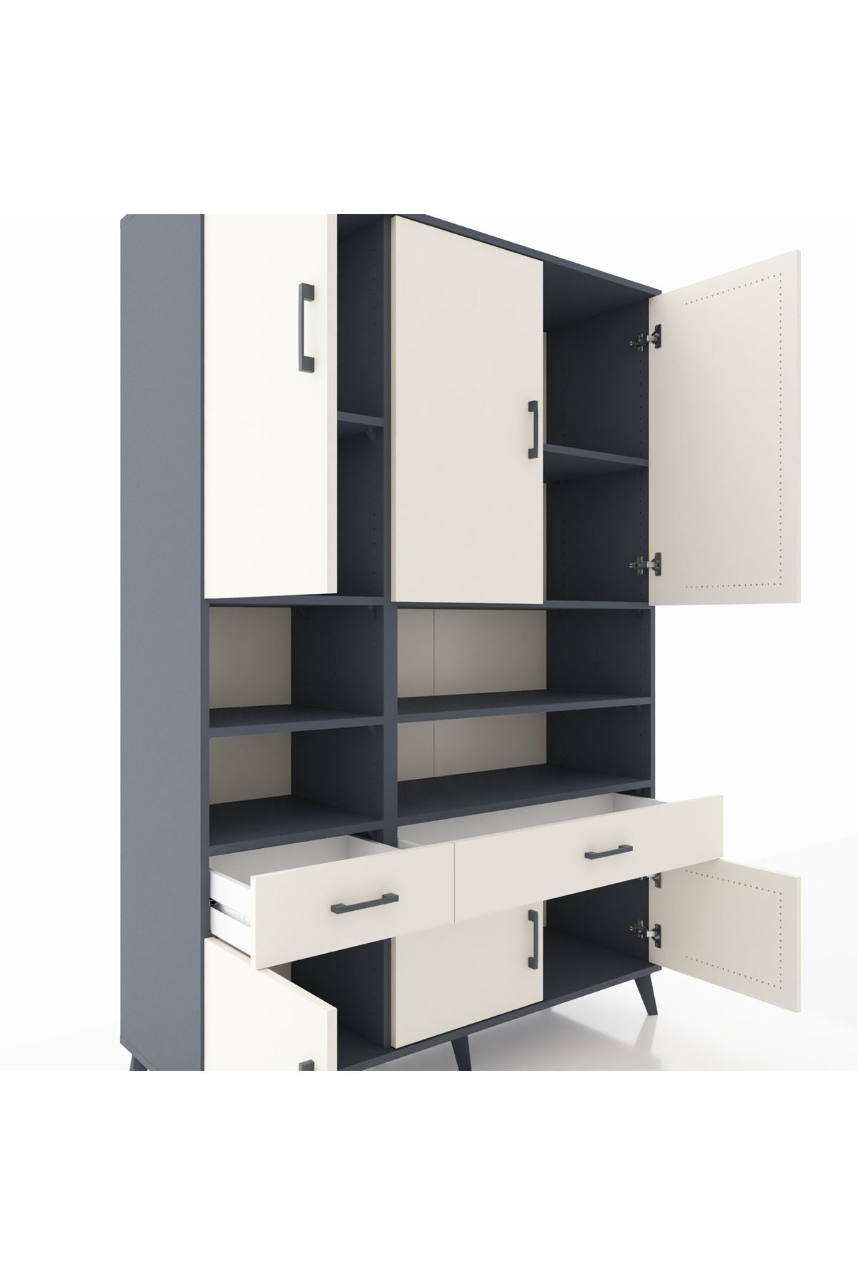 Hyperion Dolap 8 Raflı 2 Çekmeceli 6 Kapaklı 132x44x195 Antrasit-Aytaşı/Aytaşı