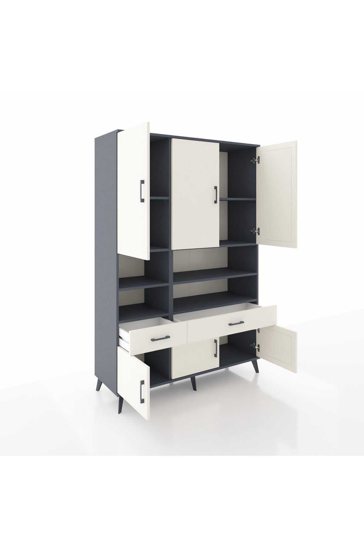 Hyperion Dolap 8 Raflı 2 Çekmeceli 6 Kapaklı 132x44x195 Antrasit-Aytaşı/Aytaşı